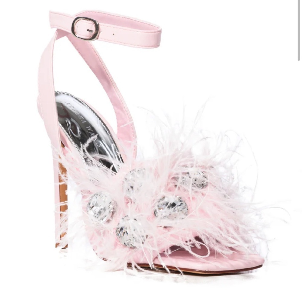 Azalea Wang Pavo Rhinestone Feather Heeled Sandals Size 7 NWT - Picture 4 of 7